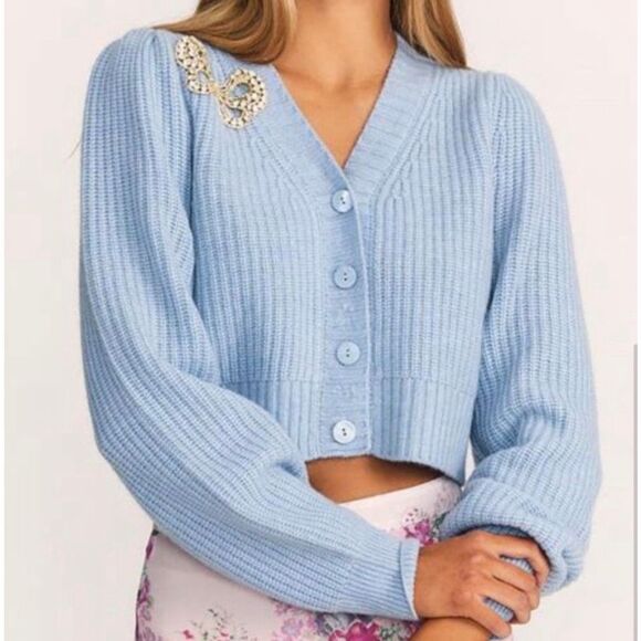 Love Shack Fancy Sweaters - Love Shack Fancy Larsa Cropped Wool/Cashmere Cardigan MSRP;$495 *note